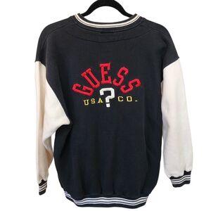 Vintage Guess Varsity Jacket Womens Medium USA 80s 90s Embroidered Back & Chest
